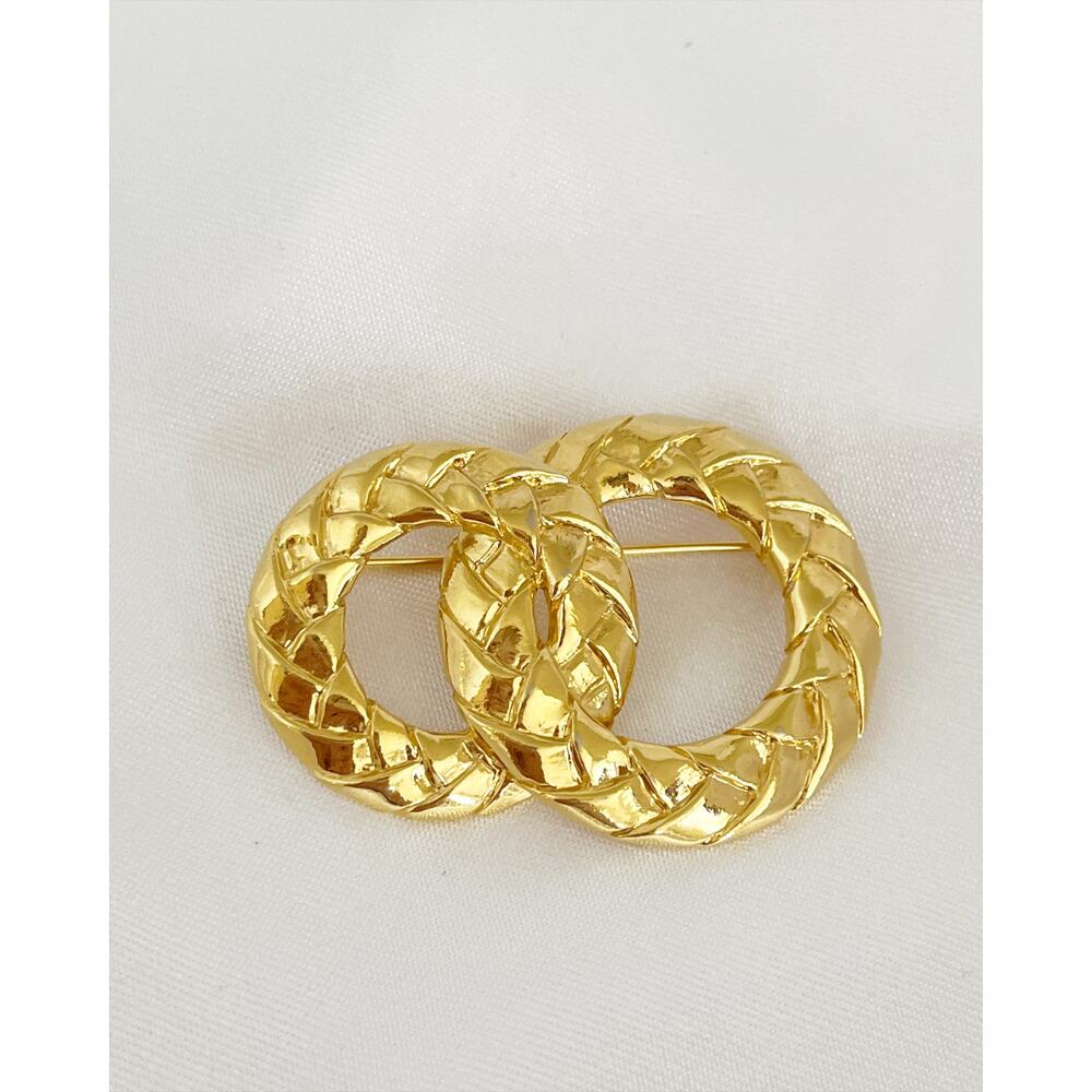 Yves Saint Laurent Gold-Tone Braided Interlocking Circle Brooch
